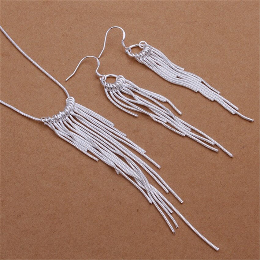 korean 925 Sterling Silver fine Tassel lines necklace earrings for women designer Jewelry sets Party wedding Gifts