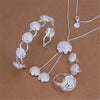 korean Pretty rose flower 925 sterling Silver bangle ring Bracelet necklace earring Jewelry set for women Party gift