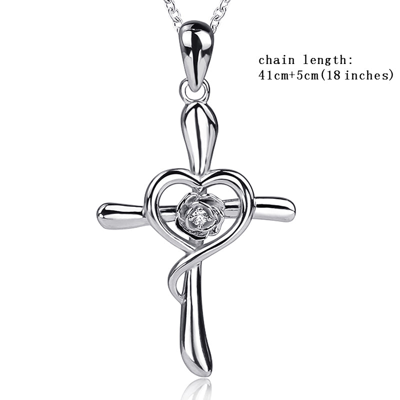 New listing Cross chain pendant&necklace with Cubic Zirconia 925 sterling silver European diy fine jewelry making for women gift