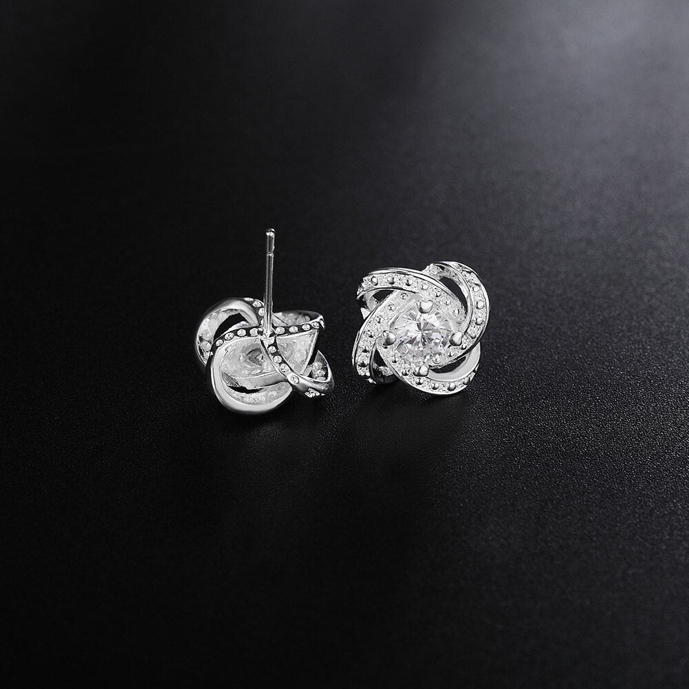 noble 925 Sterling Silver Shiny crystal studs Earrings for Women party wedding Jewelry Christmas Gifts