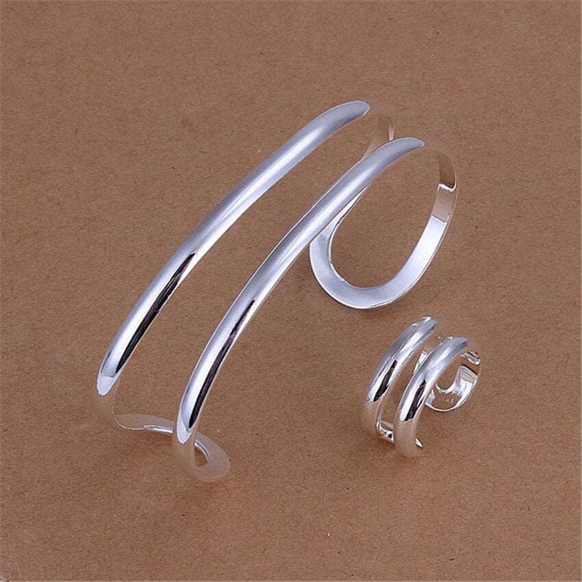 original 925 Sterling silver Double Line Bangles Rings Jewelry Sets for women party wedding engagement holiday gifts