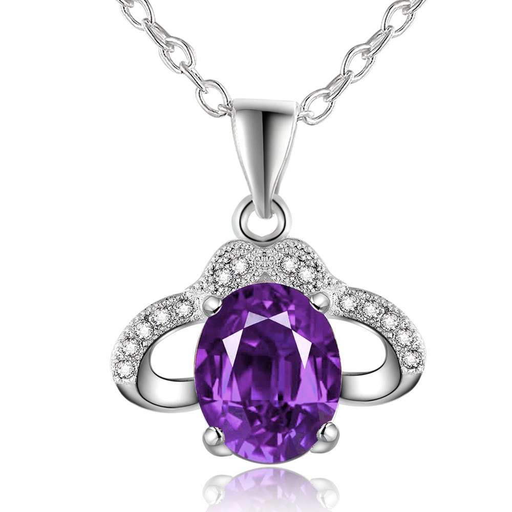 New party jewelry female charm cute little angel purple zircon crystal pendant fashion silver plated necklaces LN007
