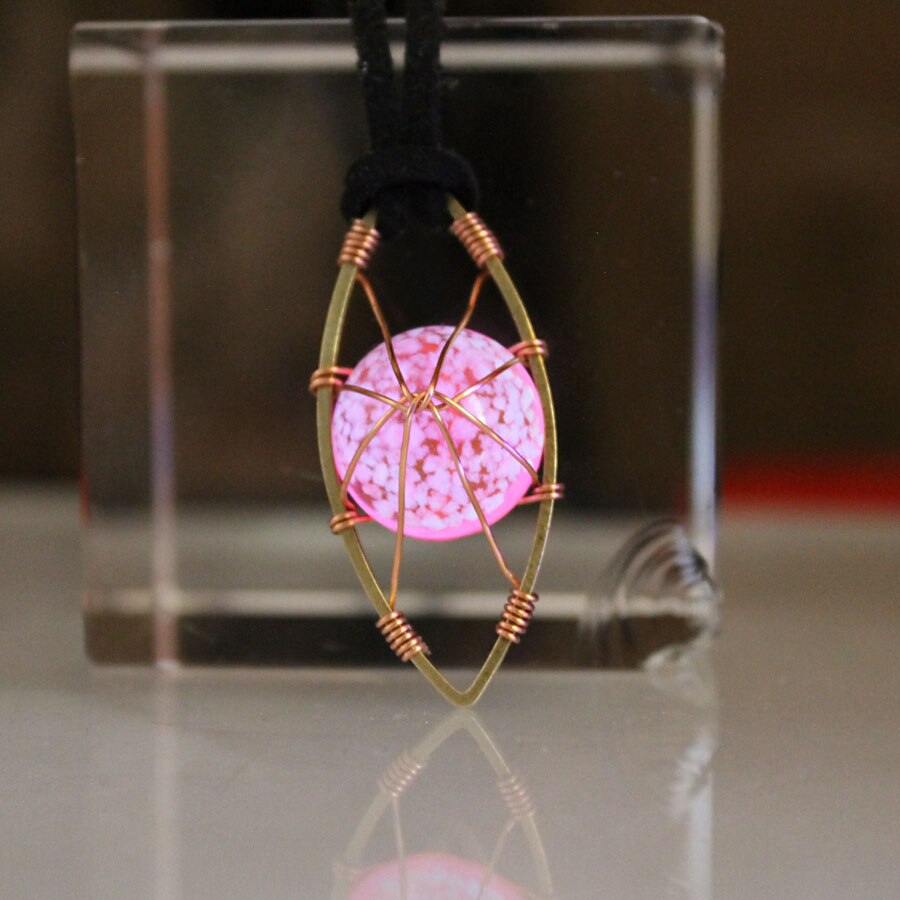 pink Luminous stone eye Pendant Necklace copper wire cat eye Glow In The Dark Charming Necklace Handmade