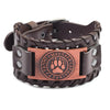 retro Nordic Viking Rune Bear Paw Pattern Bracelet Men's Metal Leather Woven Jewelry Animal Accessories Party Gift