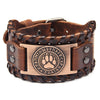 retro Nordic Viking Rune Bear Paw Pattern Bracelet Men's Metal Leather Woven Jewelry Animal Accessories Party Gift
