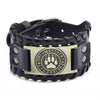 retro Nordic Viking Rune Bear Paw Pattern Bracelet Men's Metal Leather Woven Jewelry Animal Accessories Party Gift