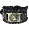 retro Nordic Viking Rune Bear Paw Pattern Bracelet Men's Metal Leather Woven Jewelry Animal Accessories Party Gift