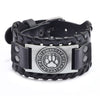 retro Nordic Viking Rune Bear Paw Pattern Bracelet Men's Metal Leather Woven Jewelry Animal Accessories Party Gift