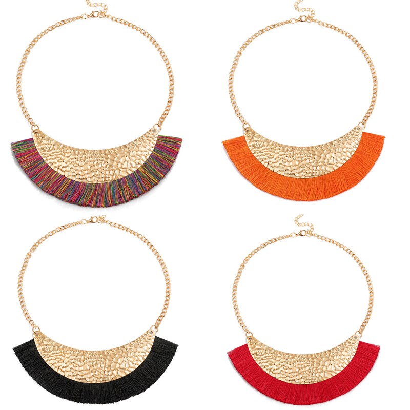 shiny gold metal necklaces shiny fabric Tassel collar statement necklace summer jewelry necklaces & pendant 2019