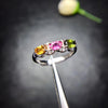New shop promotes natural tourmaline ring, popular design, multicolored jewel row lady, 925 silver handmade.