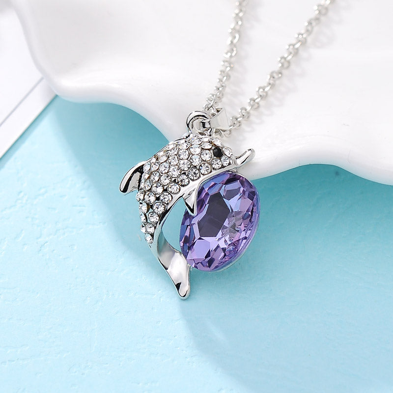 New silver color Beautiful big Crystal dolphin Pendants Animal Necklace Full Of Rhinestone Fashion Jewelry For Women Accessories