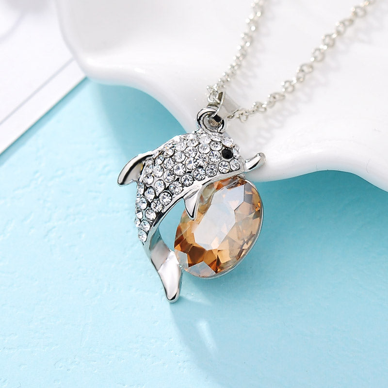 New silver color Beautiful big Crystal dolphin Pendants Animal Necklace Full Of Rhinestone Fashion Jewelry For Women Accessories