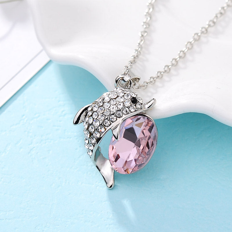 New silver color Beautiful big Crystal dolphin Pendants Animal Necklace Full Of Rhinestone Fashion Jewelry For Women Accessories