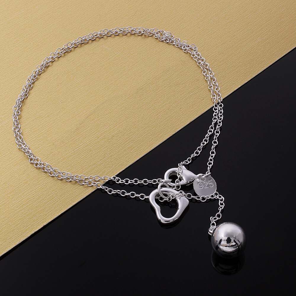 streetwear 925 Stamped Silver fine heart Solid beads Necklace for Women party wedding Jewelry Christmas Gifts