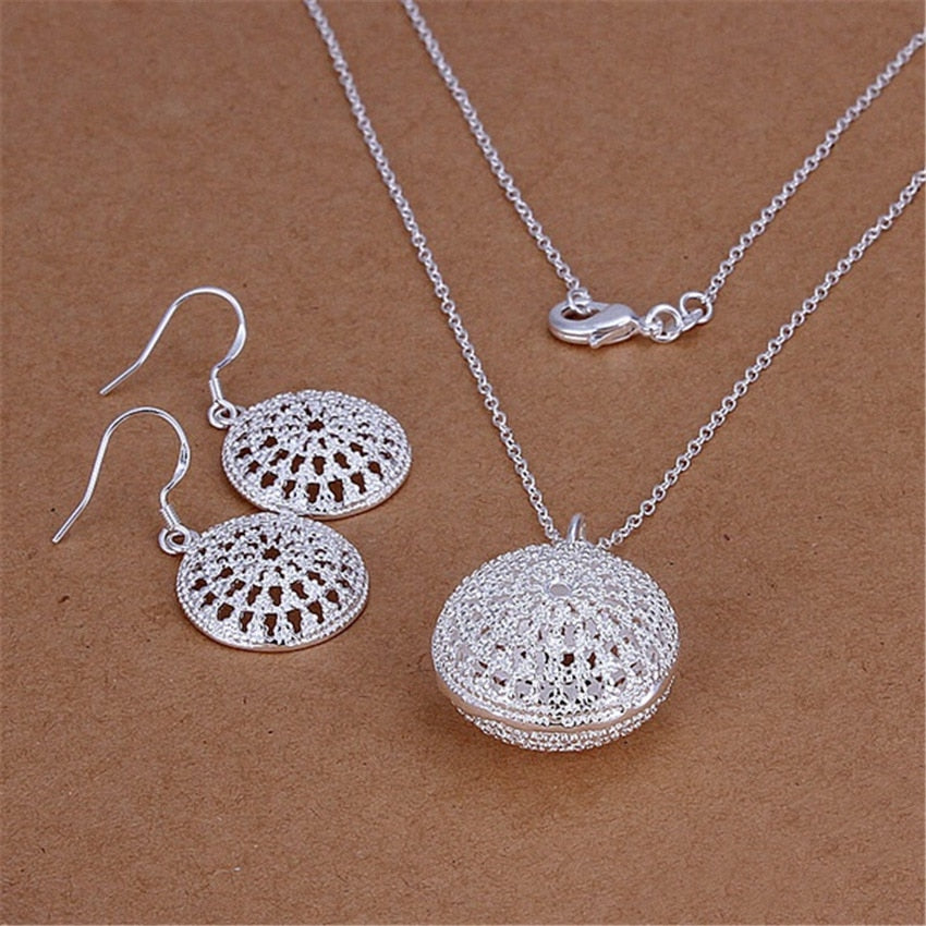 streetwear 925 Sterling Silver Simple Retro Round Jewelry set necklace earrings for women Party wedding Couple gifts