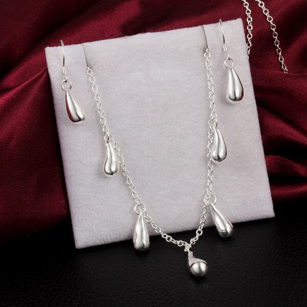 streetwear 925 sterling Silver fine water drop earrings necklace for woman charms wedding party Jewelry sets gifts