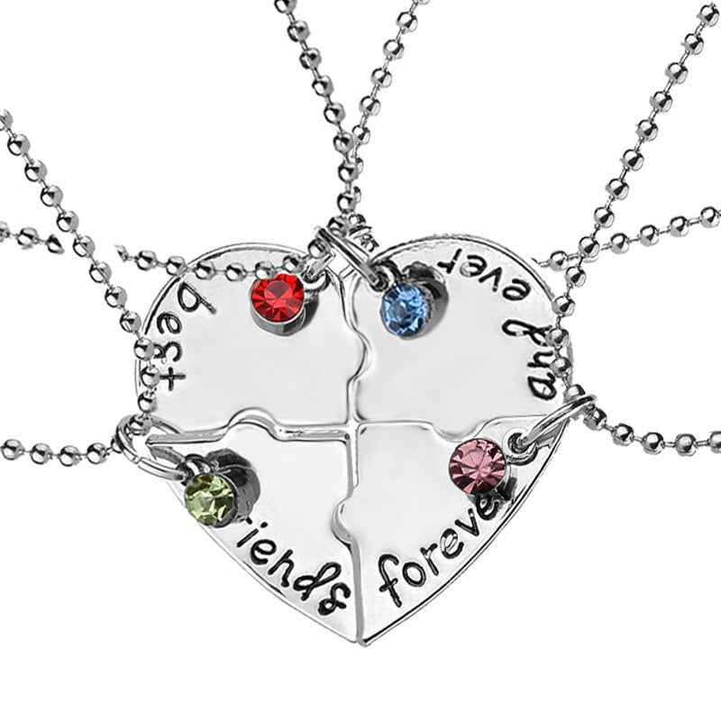 style 4 pcs/set Stitching Broken Heart Shape Necklace Friends Forever And Ever Inlaid Red Blue Crystal Pendant Necklace