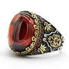 style lapis lazuli eye agate ring Turkish style 925 sterling silver men's red zircon ring, vintage engraving design