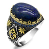 style lapis lazuli eye agate ring Turkish style 925 sterling silver men's red zircon ring, vintage engraving design