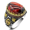 style lapis lazuli eye agate ring Turkish style 925 sterling silver men's red zircon ring, vintage engraving design
