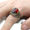 style lapis lazuli eye agate ring Turkish style 925 sterling silver men's red zircon ring, vintage engraving design