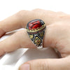 style lapis lazuli eye agate ring Turkish style 925 sterling silver men's red zircon ring, vintage engraving design