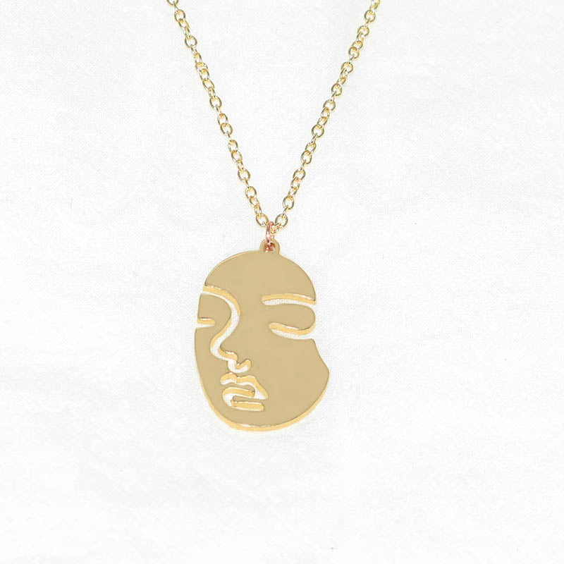 New style simple and joker abstract face necklace Human Face Statement Pendant Necklace Gold/Silver Plated Jewelry For Women