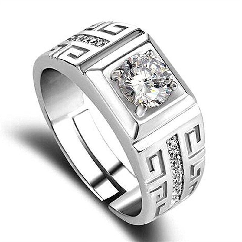 trend  classic Men's Rings 925 Sterling Silver Shining crystal adjustable size Gift engagement wedding Jewelry