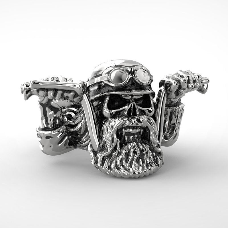 trendy long beard Motorcyclist rider ring men's ring metal silver-plated ring accessories party jewelry Size 7 ~ 12