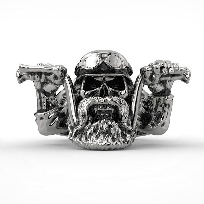 trendy long beard Motorcyclist rider ring men's ring metal silver-plated ring accessories party jewelry Size 7 ~ 12