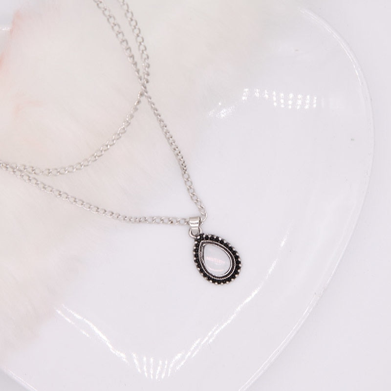 New vintage silver color drop stone pendant necklace women girl jewelry Choker Necklace Collar Women Statement Jewelry Bijoux