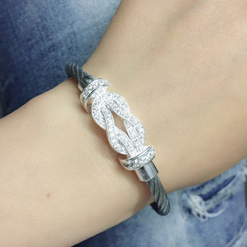 New zircon 8 Shape Geometric Charm Bracelets & Bangles For Women Fashion Jewelry gift wire cable buckle Stainless steel jewelry