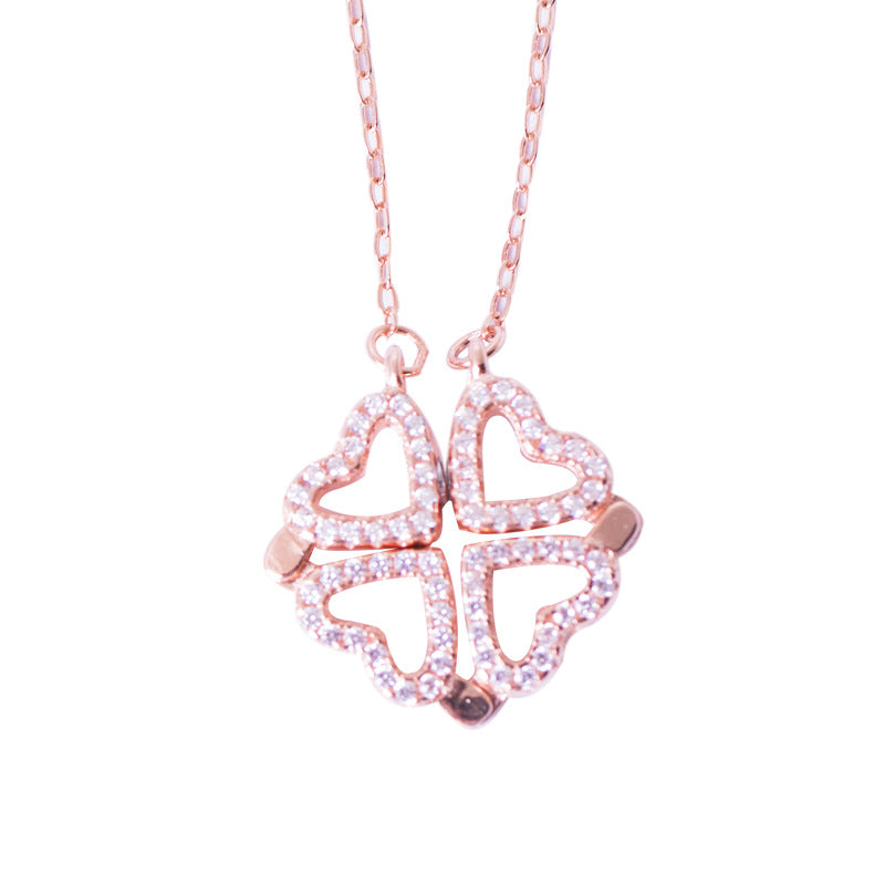 Newest 925 sterling silver full zircon four heart necklace rose gold fashion deformable heart zircon pendant necklace for women