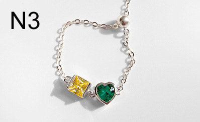 Newest Fashion 925 Sterling Silver Chain Rings For Women Colorful Heart Rings Knuckle Tail Ring Fine Jewelry Gift