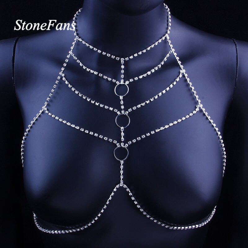 Multi-layer Rhinestone Sexy Bra Body Chain Necklace Jewelry for Women Night Club Crystal Chest Chain Bra Body Jewelry