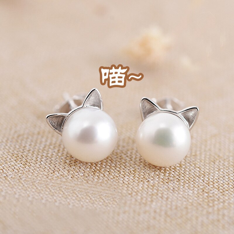 Silver Color Cat Imitation Pearl Necklaces Pendants Cute Animal With Chain Choker Necklace For Girl Jewelry
