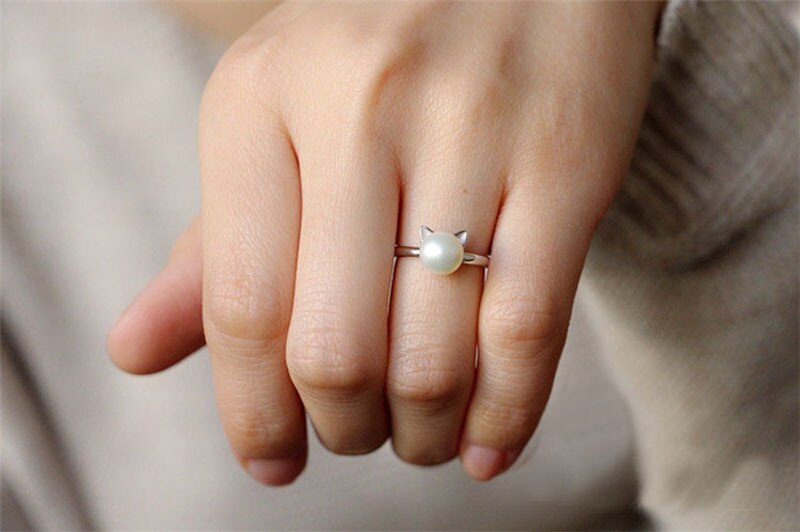 Silver Color Cat Imitation Pearl Necklaces Pendants Cute Animal With Chain Choker Necklace For Girl Jewelry