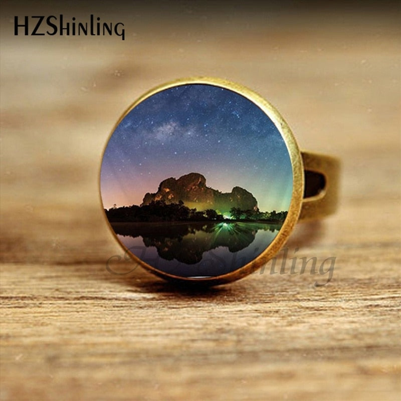 Newest Starry Night Mandala Ring Trendy Universe Galaxy Space Mandala Steampunk Rings Adjustable Jewelry Wholesale