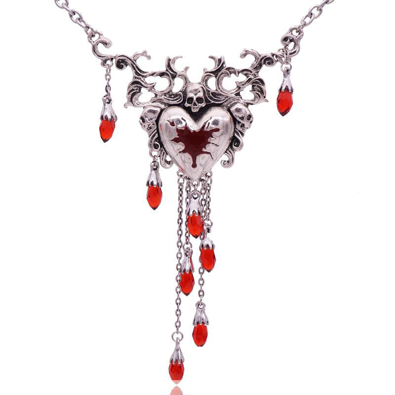 Newest-red-heart-woman-necklace-Halloween-skull-party-jewelry