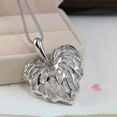 Newly Fashion Women Hollow Gold Silver Heart Crystal Rhinestone Pendant Long Chain Necklace Sweater Necklace Free shipping