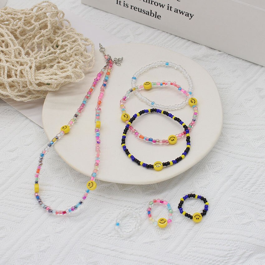 s Bohemian Smiley Beads Short Collar Necklace Handmade Diy  Daisy Colorful Choker For Women Statement Boho Jewelry