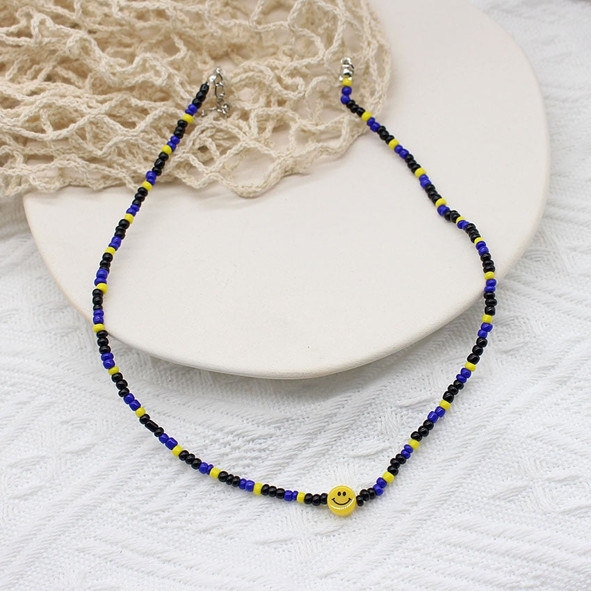 s Bohemian Smiley Beads Short Collar Necklace Handmade Diy  Daisy Colorful Choker For Women Statement Boho Jewelry