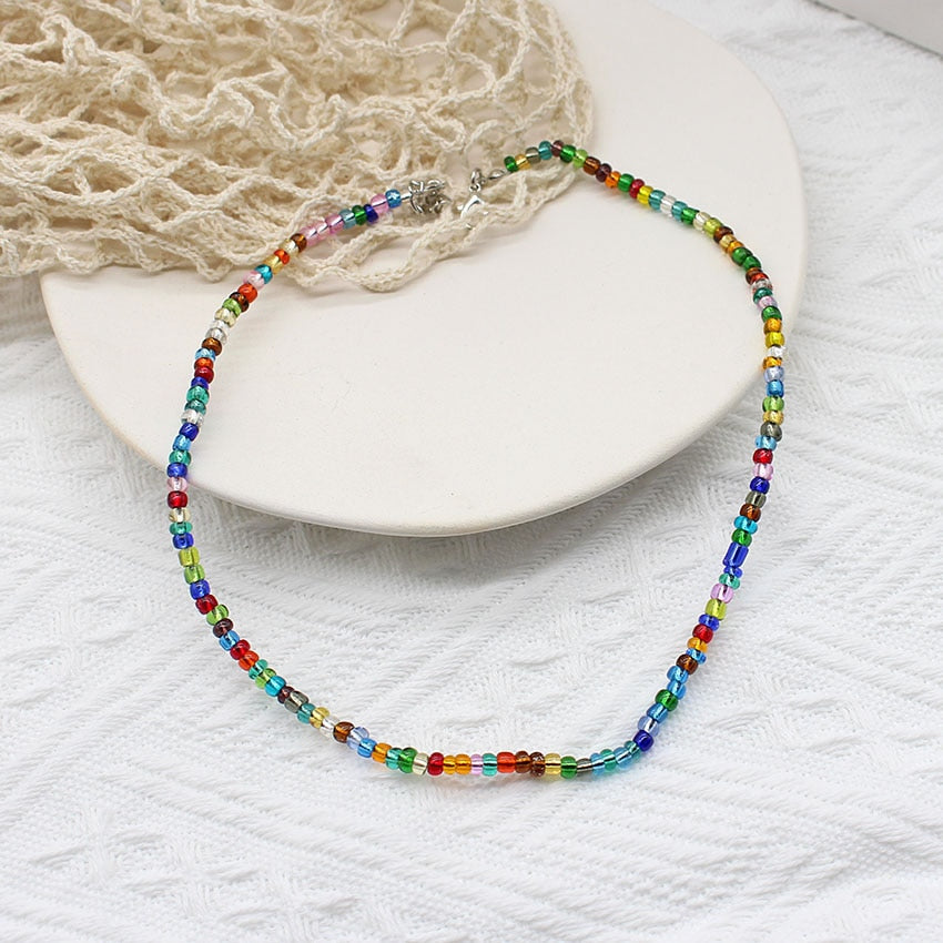 s Bohemian Smiley Beads Short Collar Necklace Handmade Diy  Daisy Colorful Choker For Women Statement Boho Jewelry
