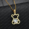 Nextvance Hollow Stainless Steel Bear Pendant Necklace Cute CZ Stone Love Heart  Animal Necklace Girls Statement Jewelry