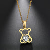 Nextvance Hollow Stainless Steel Bear Pendant Necklace Cute CZ Stone Love Heart  Animal Necklace Girls Statement Jewelry