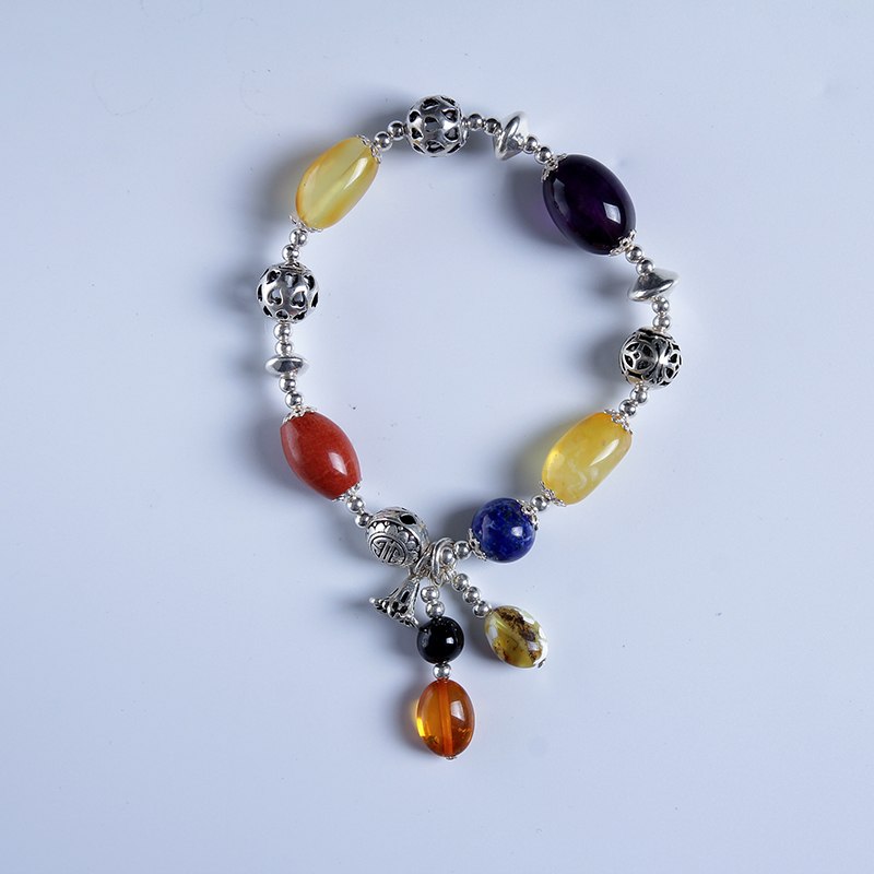 Nice guy original pure natural amber beeswax diy hand string bracelet bead pendant original stone polished female custom