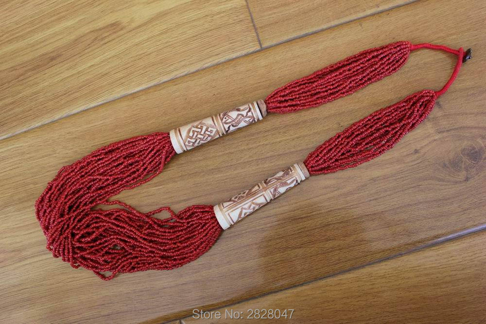 Nk213 Tribal Tibetan Bone Craved Lucky Signs Multi Rows Coral Beads Long Pendant Necklaces Women Kolye Collares Moana