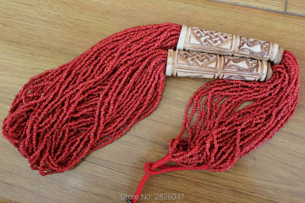 Nk213 Tribal Tibetan Bone Craved Lucky Signs Multi Rows Coral Beads Long Pendant Necklaces Women Kolye Collares Moana