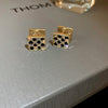 Njewelry trend black and white zircon checkerboard lattice square double-sided earrings women's prom party earrings