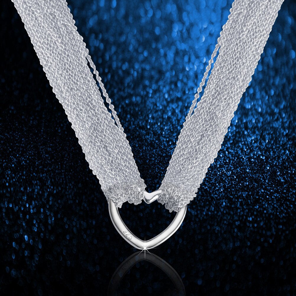 Noble 925 Stamped Silver beautiful Tassel chain heart Necklace For Women  designer Jewelry party Wedding gifts